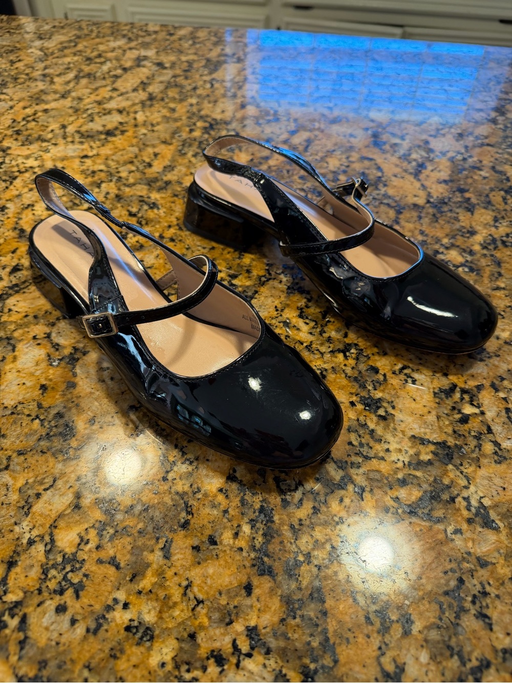 Tahari Black Patent Slingback Mary Jane Clogs
